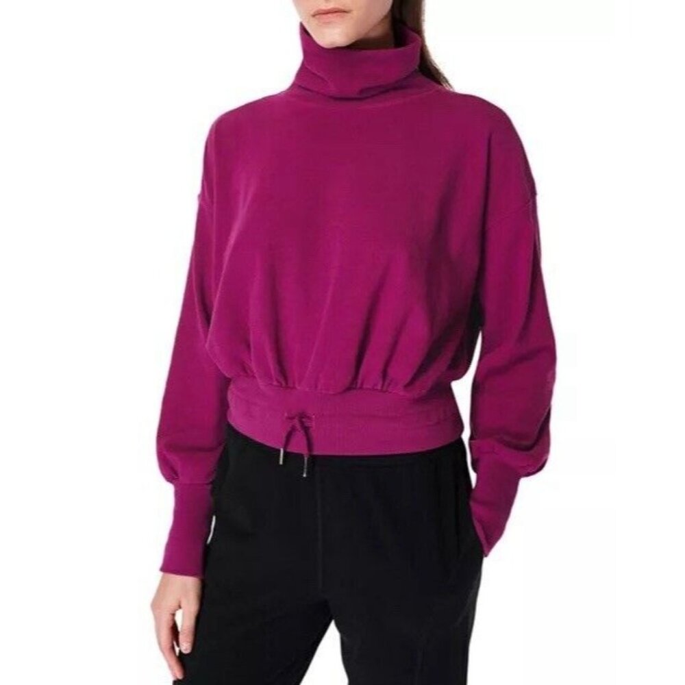 NWT Sweaty Betty Melody Luxe Fleece Pullover Pink Sweatshirt Sz Small Turtleneck
